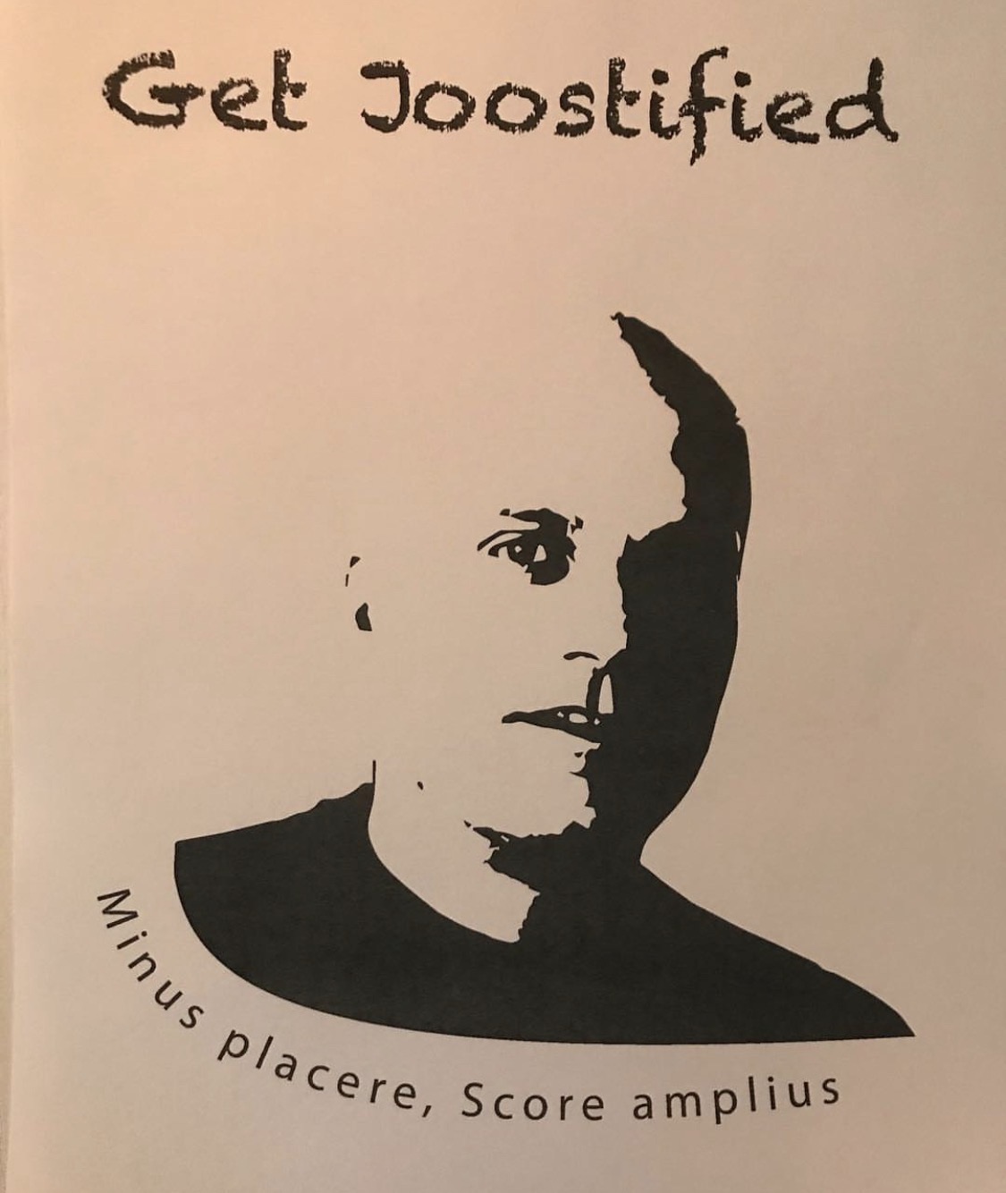 Illustratie ‘Get Joostified— Minus placere, Score amplius’: silhouet van Joost van Beers